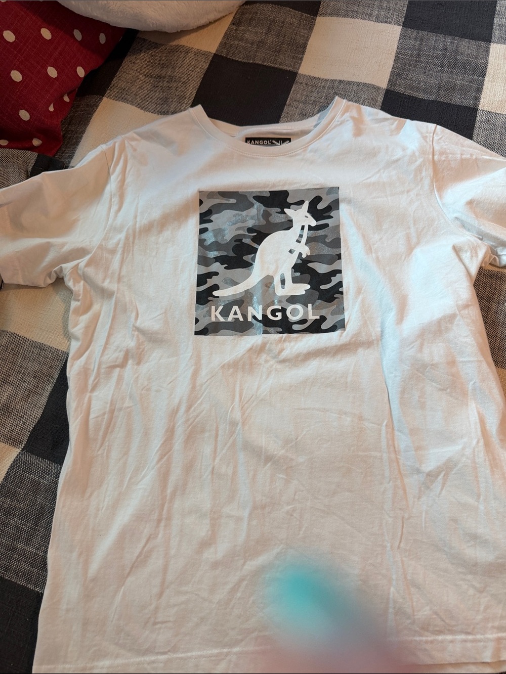Kangol White Short-Sleeve T-Shirt with Grey Camo Kangaroo Graphic